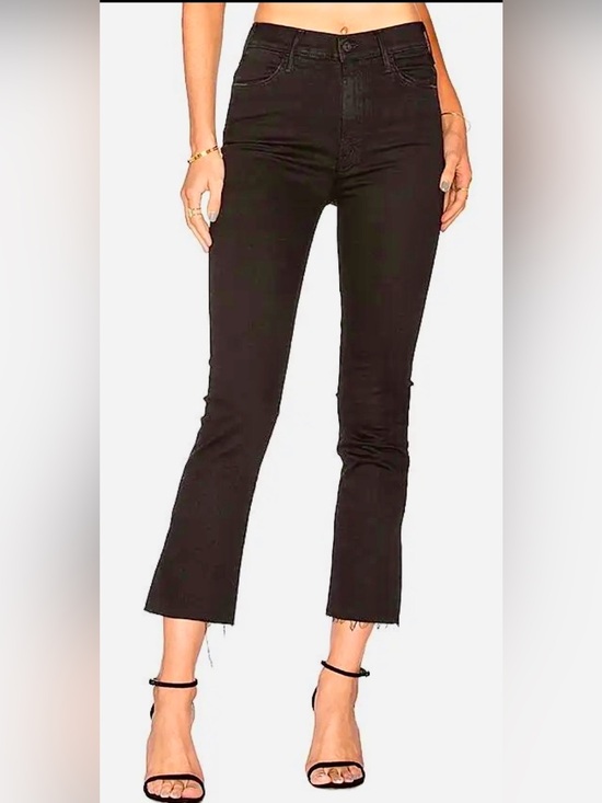MOTHER Denim - MOTHER Hustler Ankle Fray Crop Flare High Rise Washed Black Jeans 29